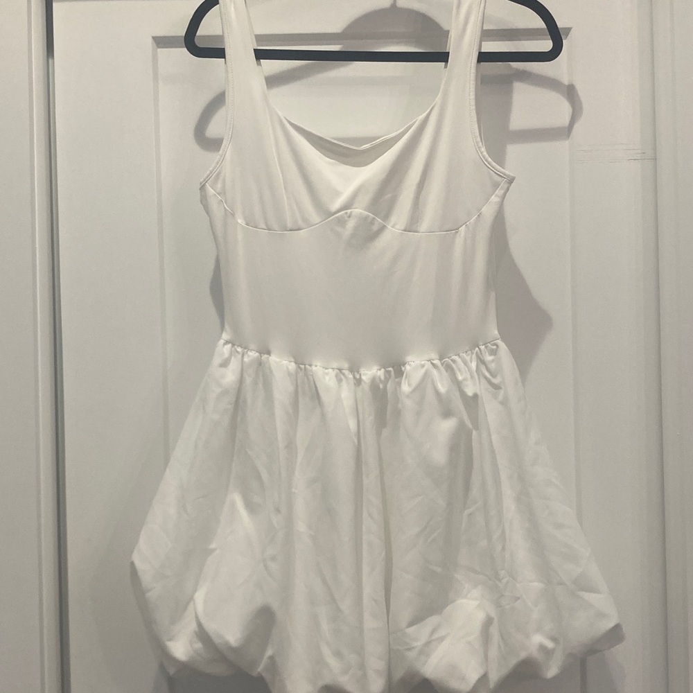 White Sleeveless Bubble Hem Dress